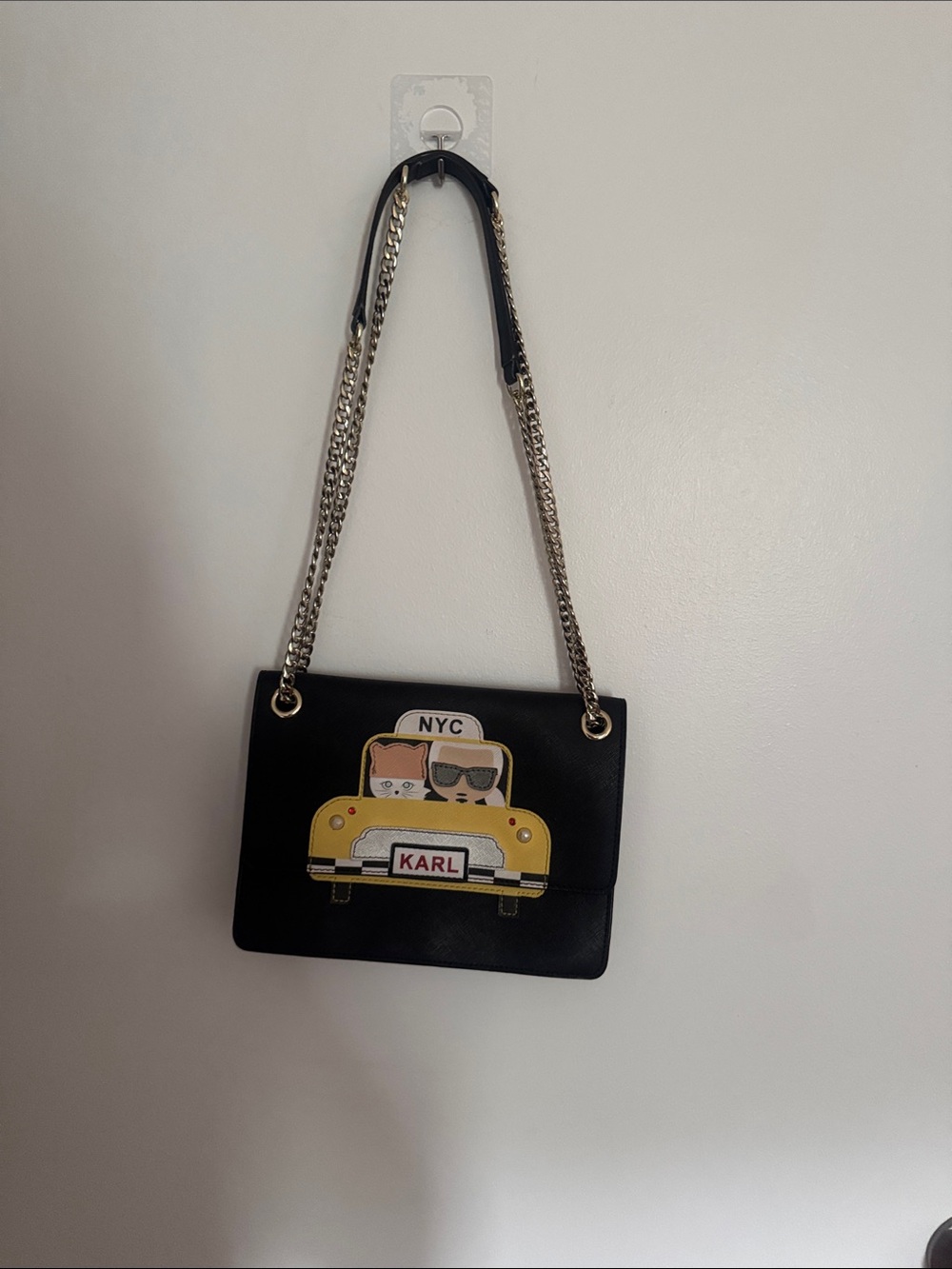 Karl Lagerfeld Black Shoulder Bag with Yellow Taxi Applique